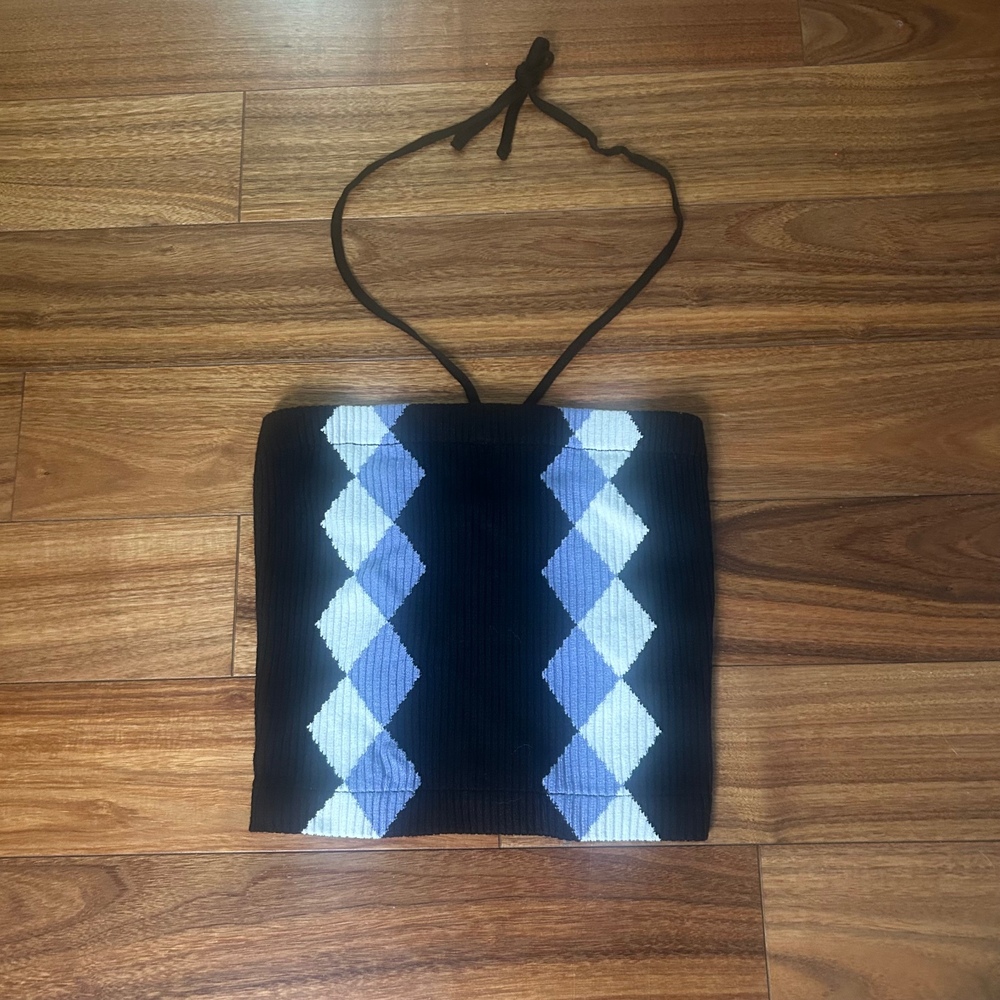 RVCA Halter Top Argyle Knit Sleeveless‎ Crop Top Small